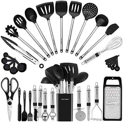 Kitchen Utensil Set-Silicone Cooking Utensils-33 Kitchen Gadgets & Spoons for Nonstick Cookware-Silicone and Stainless Steel Spatula Set-Best Kitchen Tools, Useful Pots and Pans Accessories by BESTZMWK