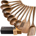 Wooden Spoons for Cooking, 10-Piece Acacia Wood Cooking Utensil Set by HEFILD
