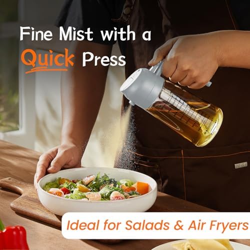 TrendPlain 16oz/470ml Glass Olive Oil Sprayer for Cooking – 2 in 1 Olive Oil Dispenser Bottle for Kitchen Gadgets and Air Fryer Accessories, Salad, BBQ - Ash - Image 2