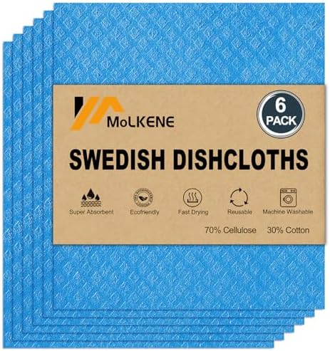MoLKENE Swedish Dishcloths for Kitchen, 6 Pack Reusable Paper Towels, Blue by MoLKENE