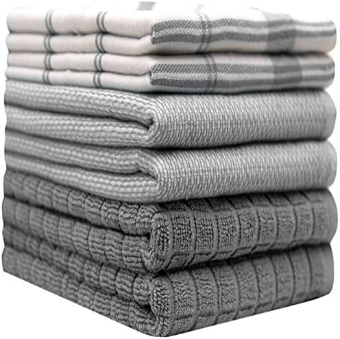 Premium Kitchen Towels 6 Pack 100% Cotton, 20"x28" Dish Towels - Grey Check - Image 2