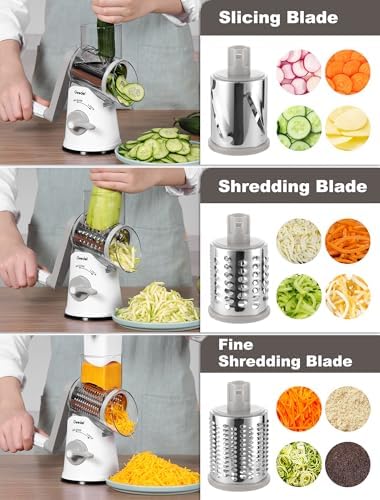 Geedel Rotary Cheese Grater Vegetable Shredder With 6 Interchangeable Blades No Slip Suction Base, Mandoline Slicer & Food Chopper for Cheese, Ice, Nuts, Vegetables, Veggie - Image 4