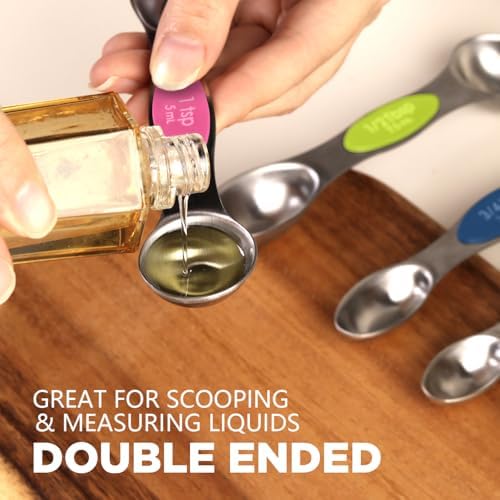 ChefAide Set of 8 Magnetic Measuring Spoons, Stainless Steel, Dual Sided - Image 5