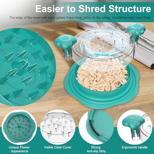 Chicken Shredder Tool Twist Large Meat Shredder with Brush&Fork, Teal - Image 3