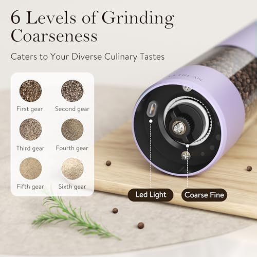 Ultrean Electric Salt and Pepper Grinder Set, Rechargeable,Purple - Image 3