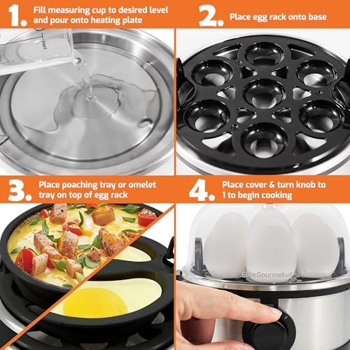 Elite Gourmet 7-Egg Egg Boiler & Cooker, Poacher/Omelet Maker, BPA-Free - Image 4