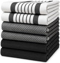 Premium Kitchen Towels 6 Pack 100% Cotton 20"x28" Dish Towels Black Striped by BumbleTowels