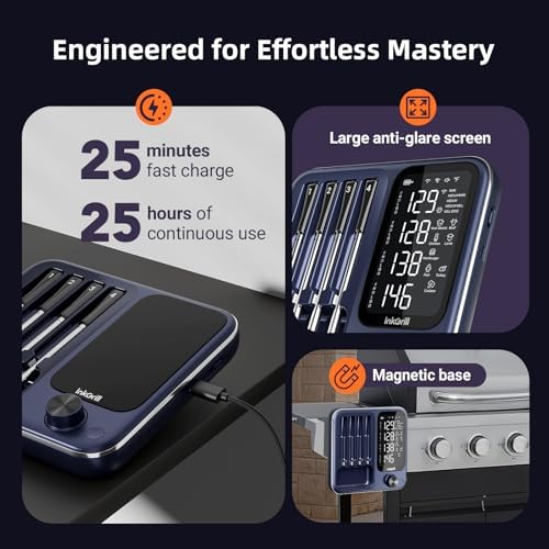 Wireless Meat Thermometer Digital with 4 Probes & IP67 Waterproof，2 Sensors in 1 Probe, WiFi Unlimited Range Real Time Monitoring Smart Meat Thermometer for Cooking, BBQ, Grill, Oven, Smoker - Image 6
