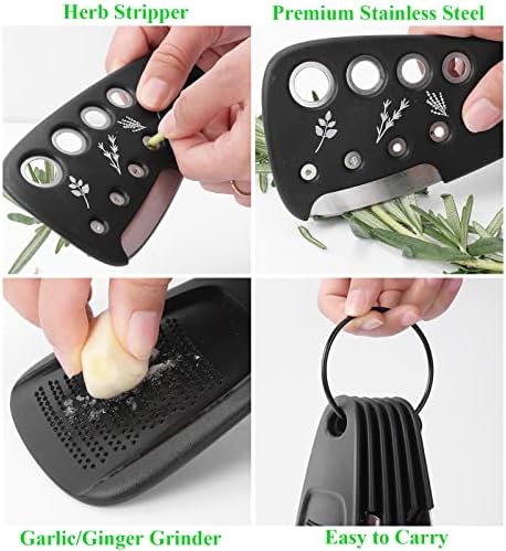 Kitchen Gadgets Set 6 Pieces, Space Saving Cooking Tools Kitchen Accessories-Garlic Grinder, Cheese Grater, Vegetable Peeler, Pizza Cutter, Herb Stripper, Bottle Opener, Gadgets Gift Set (Black) - Image 5