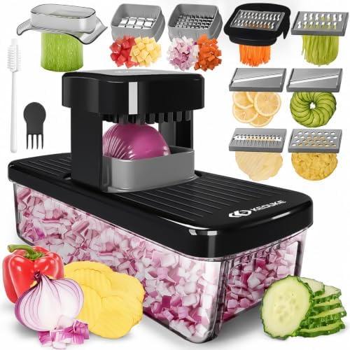 KEOUKE 8-in-1 Vegetable Chopper Mandoline Slicer with Container Hand Guard by KEOUKE