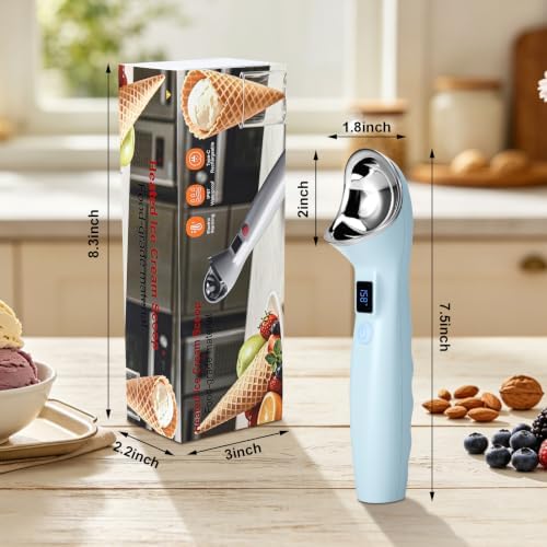 Rechargeable Heated Ice Cream Scoop, 3 Heat Levels, Nonstick Electric Scooper for Hard Ice Cream, Gelato & Sorbet, Ergonomic Solution for Seniors, Kids & Weak Wrists (Blue) - Image 2