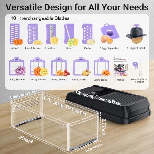 15-in-1 Vegetable Chopper with 10 Blades, Food Veggie Cutter, Purple - Image 2