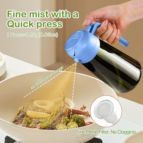 YARRAMATE 16oz/470ml Dark Green Oil Sprayer for Cooking with Stickers, Food-grade Premium 2 in 1 Olive Oil Dispenser Bottle for Kitchen Gadgets, Air Fryer, Salad, Frying, BBQ (SkyBlue) - Image 5