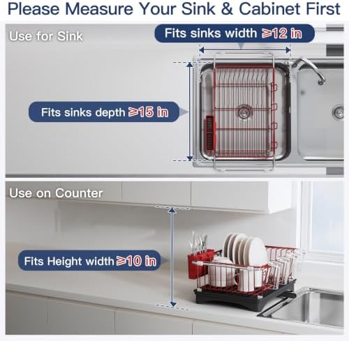 JASIWAY Red Dish Drying Rack in Sink with Drainboard and Utensil Holder - Image 3
