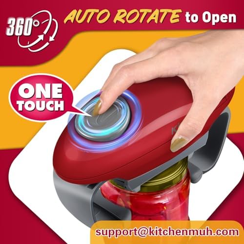 KITCHENMUH Higher Torque Electric Jar Opener for Seniors with Arthritis Fit Almost Jars Size, Automatic Jar Opener for Weak Hands, Hands Free Battery Operated Bottle Opener for Arthritic Hands (Red) - Image 2