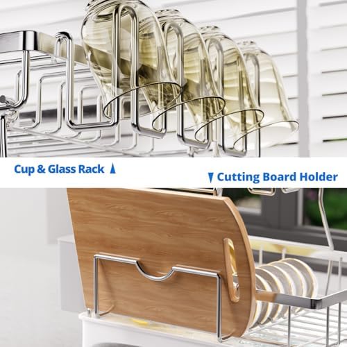 Godboat 2-Tier Dish Drying Rack - 304 Stainless Steel Dish Rack Auto Drain - Image 6