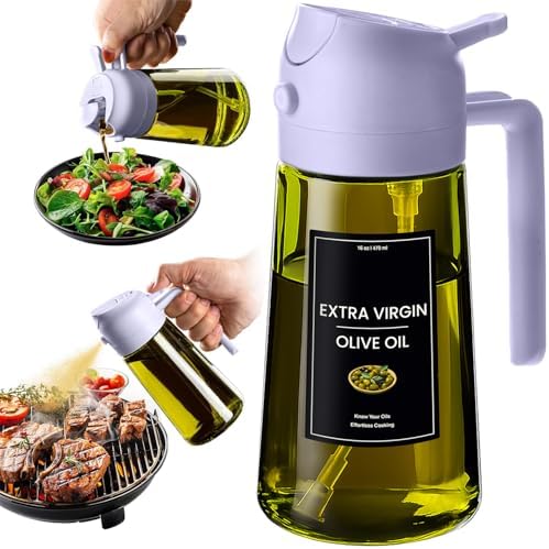 CXINYI - 16oz/470ml Olive Oil Dispenser for Kitchen with Stickers - 2 in 1 Olive Oil Sprayer for Cooking, Air Fryer, and Salad, Purple (Light-Proof Kitchen Gadget) by CXINYILLC