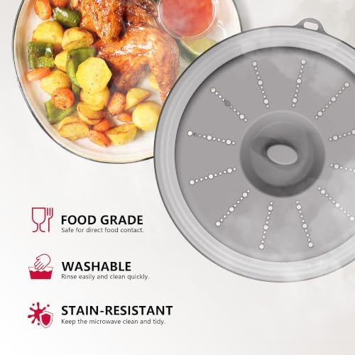 WVM Microwave Splatter Cover Vented for Food with Hook Hole, Splatter Guard & Colander Kitchen Gadget for Food, Meal Prep, Grey, M(11"x3.26")-Pack of 1 - Image 3