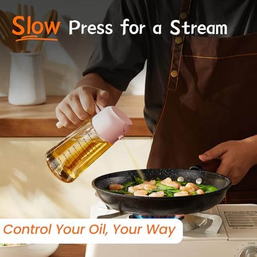TrendPlain 16oz/470ml Glass Olive Oil Sprayer for Cooking - 2 in 1 Olive Oil Dispenser for Kitchen Gadgets, Air Fryer, Salad, and BBQ - Peach - Image 3
