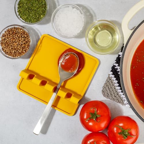 Zulay Kitchen Silicone Utensil Rest with Drip Pad for Multiple Utensils - BPA-Free, Heat-Resistant Spoon Rest & Spoon Holder for Stove Top - Kitchen Utensil Holder for Ladles & Tongs - Yellow - Image 6