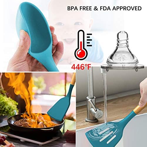Umite Chef Kitchen Cooking Utensils Set, 33 pcs Non-stick Silicone Utensils Spatula Set with Holder, Silicone Kitchen Gadgets Utensil Set(Dark Blue) - Image 6