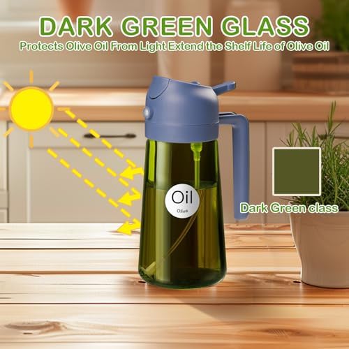 YARRAMATE 2Pcs 16oz/470ml Dark Green Oil Sprayer for Cooking with Stickers, Food-grade Premium 2 in 1 Olive Oil Dispenser Bottle for Kitchen Gadgets, Air Fryer, Salad, Frying, BBQ (Black&Navy) - Image 2