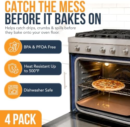 Oven Liners for Bottom of Oven - 4 Pack Large Heavy Duty Mats, 17”x25” Non-Stick Reusable Liner for Electric, Gas, Toasters, Grills - BPA & PFOA Free Kitchen Accessory to Keep It Clean (Copper) - Image 2