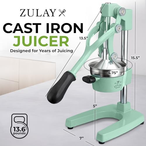 Zulay Kitchen Cast Iron Juicer, Orange Manual Juicer, Citrus Press, Mint - Image 2