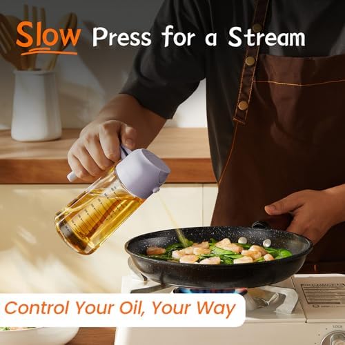 TrendPlain 16oz/470ml Glass Olive Oil Sprayer for Cooking - 2 in 1 Olive Oil Dispenser for Kitchen Gadgets, Air Fryer, Salad, and BBQ - Periwinkle - Image 3