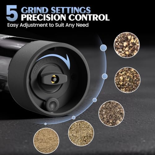 Electric Salt and Pepper Grinder Set Automatic Battery Pepper Mill Shakers Adjustable Coarseness Upgraded Larger Capacity with Led Home and Kitchen Appliances(Dark Gray) - Image 2