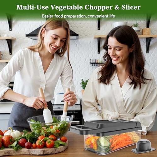 HomeHacks Veggie Chopper Vegetable Cutter, 12 in 1 Kitchen Gadget, Grey - Image 7