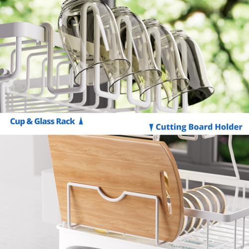 Godboat 2-Tier Dish Drying Rack - Dish Rack with Auto Drain-to-Sink & Mat - Image 6