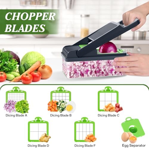 HomeHacks Veggie Chopper Vegetable Cutter, 15 in 1 Kitchen Gadget, Green - Image 2