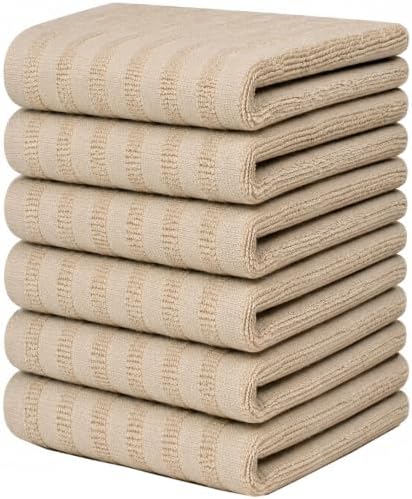 Premium Kitchen Towels 6 Pack 100% Cotton, 20"x28" - Tan Solid by BumbleTowels