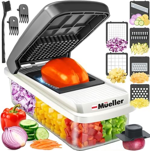 Mueller Vegetable Chopper Mandoline Slicer, Food, Cook's Tool, Veggie Chopper Onion Vegetable Cutter with Container, Dicer, Kitchen Gadgets & Essentials, White Sand/Grey by Mueller