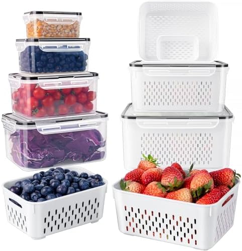 Freshmage Fruit Storage Containers for Fridge with Removable Colander 6 pcs by Freshmage