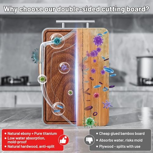 Titanium Cutting Boards For Kitchen,Ebony Wood Cutting Board,Double Sided Metal Chopping Board With Handle And Juice Groove, Idea Kitchen Appliances For Meat And Charcuterie - Image 7