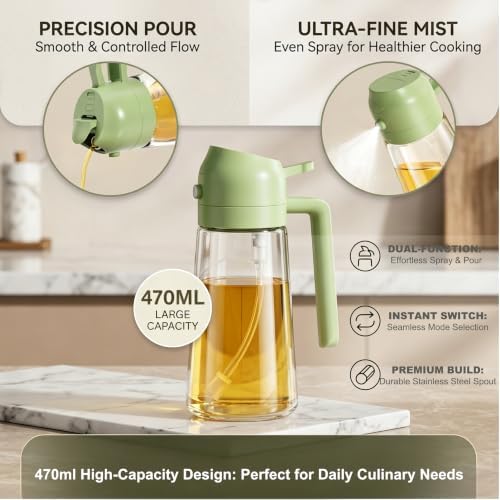 Pure Future 2-in-1 Olive Oil Sprayer for Cooking, Dispenser Bottle (Green) - Image 2