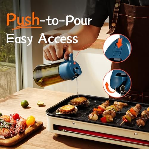 TrendPlain - Original 16oz/470ml Olive Oil Dispenser Bottle for Kitchen Gadgets and Air Fryer Accessories - Olive Oil Sprayer for Cooking w/Stickers - Navy - Image 5