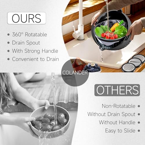 4-1 Colander with Bowl Set - Pasta Strainer - Colander for Kitchen - Strainers and Colanders Rice Strainer Fruit Cleaner Veggie Wash Sink Strainer Kitchen Essentials - Black - Image 4