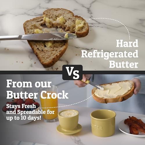 Priority Chef Butter Crock with Lid for Countertop with Spreader Knife and Water Line, Soft Spreadable Butter, Ceramic French Butter Dish with Lid, Khaki - Image 2