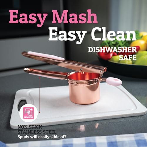 PriorityChef Large 15oz Potato Ricer, Heavy Duty Stainless Steel Potato Masher and Ricer Kitchen Tool, Press and Mash Kitchen Gadget For Perfect Mashed Potatoes - Everytime, Rose Gold and Pink - Image 4