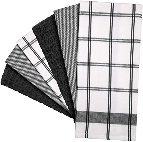 Premium Kitchen Towels (20”x 28”, 12 Pack) | Large Cotton Dish Towels | Flat & Terry Highly Absorbent Kitchen Linen Set with Hanging Loop | Black Check - Image 3