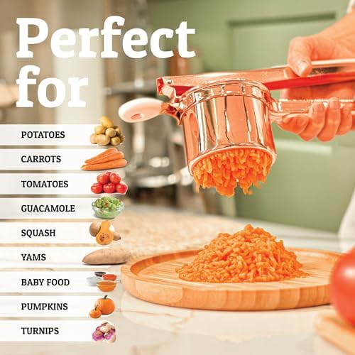 PriorityChef Large 15oz Potato Ricer, Heavy Duty Stainless Steel Potato Masher and Ricer Kitchen Tool, Press and Mash Kitchen Gadget For Perfect Mashed Potatoes - Everytime, Rose Gold and Pink - Image 5