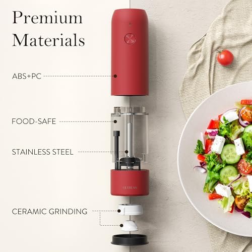 Ultrean Electric Salt and Pepper Grinder Set, Rechargeable,Red - Image 5
