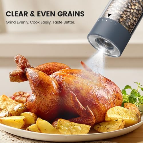 Electric Salt and Pepper Grinder Set - Rechargeable Automatic Salt and Pepper Shakers, Kitchen Appliances with External Adjustable Coarseness, Larger Hopper for Cooking, Home Gifts(2 Pack,Slate Gray) - Image 5
