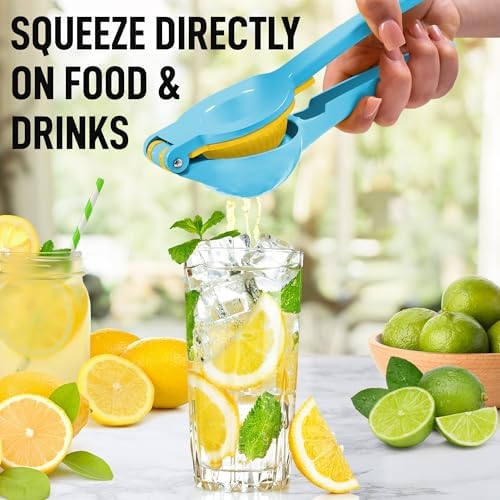 Zulay Metal 2-In-1 Lemon Squeezer Manual - Sturdy, Max Extraction Hand Juicer Lemon Squeezer Gets Every Last Drop - Easy to Clean Manual Citrus Juicer - Easy-to-Use Lemon Juicer Squeezer - Blue/Yellow - Image 3
