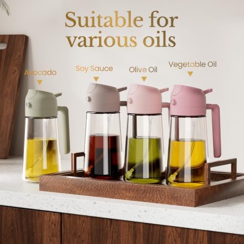 YARRAMATE Olive Oil Dispenser, 2 in 1 Oil Sprayer for Cooking, 17oz/500ml Glass Oil Spray Bottle with Pourer, Food-grade Oil Dispenser and Oil Sprayer for Kitchen, Salad, Frying (24_4pcs pinkset) - Image 6