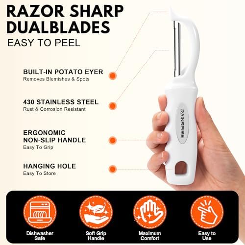 Rainspire Vegetable Peeler Potato Peelers for Kitchen, Sharp Stainless Steel Blades Veggie, Comfortable Handle Fruit Peeler, Carrot Peeler Apple Peeler Dishwasher Safe (2, White) - Image 6