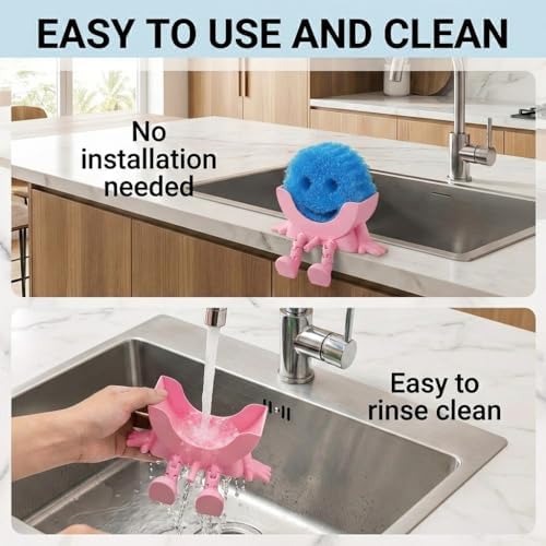 Creative Drainage Sponge Holder: Traceless Glue, 3D Printed Funny Kitchen Sink Holder, Keeps Sponge Dry – for Scrub Daddy (1, Pink) - Image 5